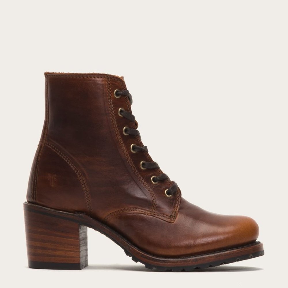 RARE Frye Sabrina 6G Cognac Laced Combat AnkleBoot - Picture 2 of 16
